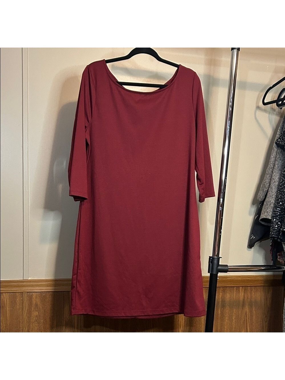 Old Navy Deep Red 3/4 Sleeve Dress with Button Detail